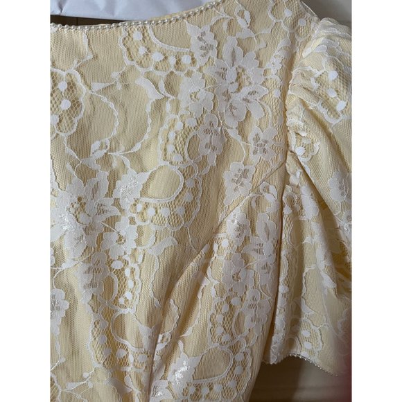 60s-70s Vintage Formal Yellow Beaded Bodice Midi Dress with Bow - Picture 2 of 12